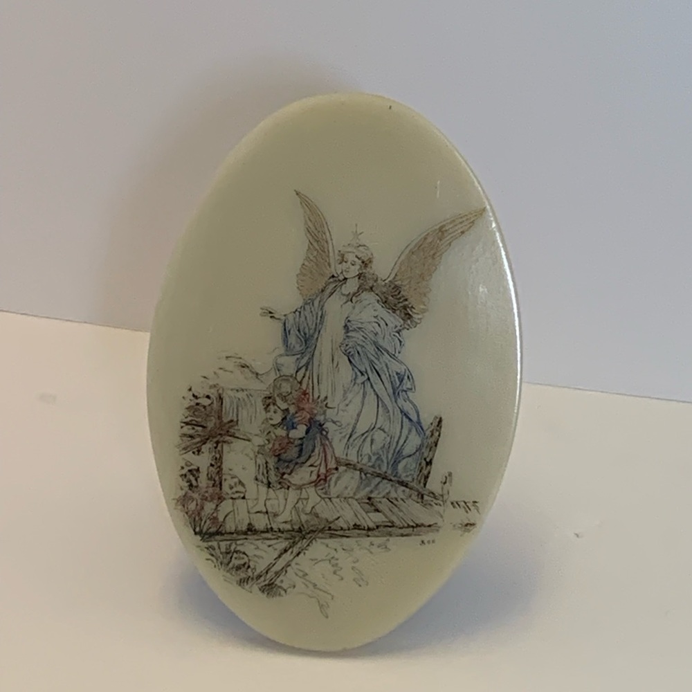 Guardian Angel On Bridge With Children Etched on Cultured Marble Blue